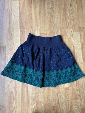J. Crew navy blue circle skirt gauze eyelet embroidered mini skirt sz L NEW